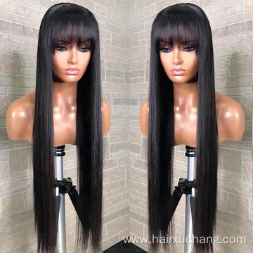 Usexy unprocessed raw remy human lace front wig 4x4 closure frontal indian wigs straight human hair wig with bangs